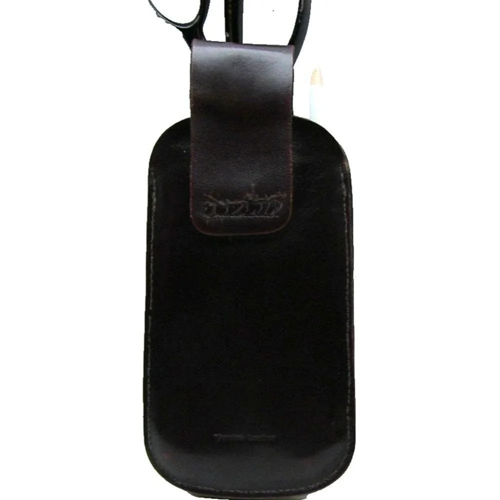 Real Heavy Leather Knife, Scissors, Marker Holder - Natural Leather, Belt Held‎